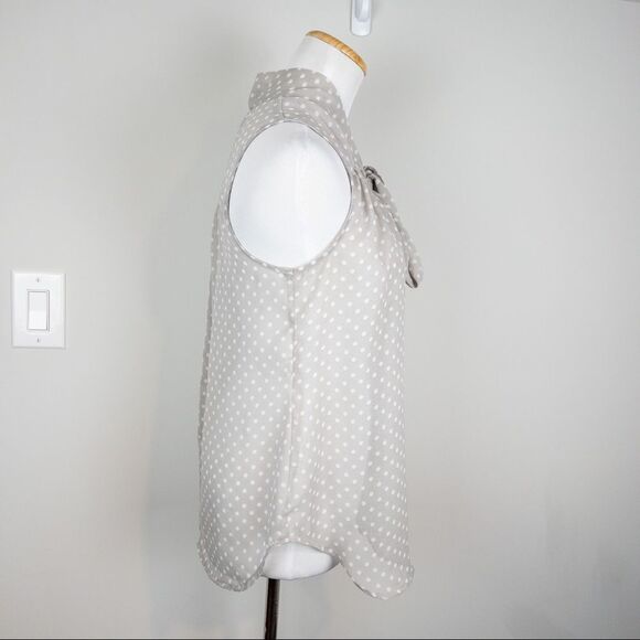 Daniel Rainn Grey Polka Dot Neck Tie Sleeveless Blouse Size Small Sheer Neutral - Picture 4 of 8